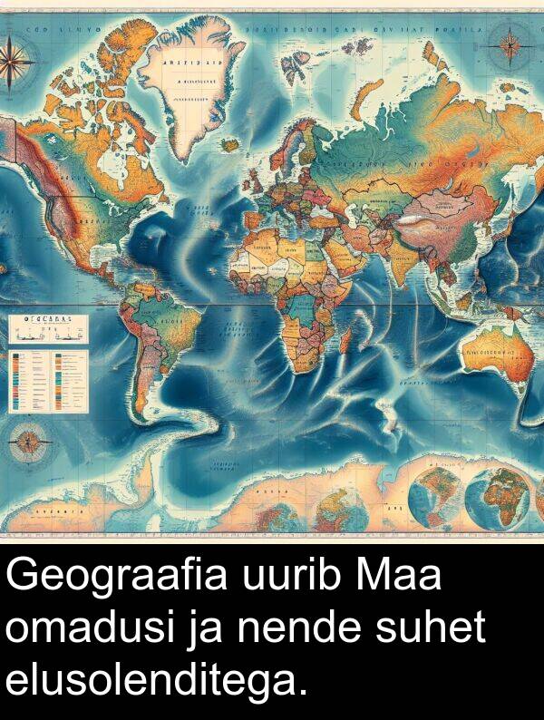 uurib: Geograafia uurib Maa omadusi ja nende suhet elusolenditega.