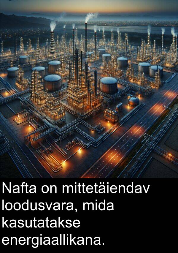 loodusvara: Nafta on mittetäiendav loodusvara, mida kasutatakse energiaallikana.