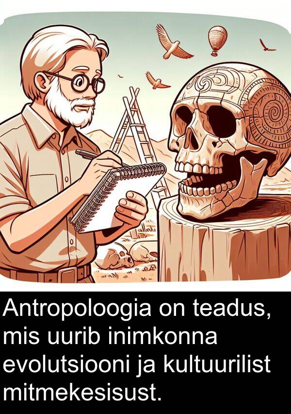 uurib: Antropoloogia on teadus, mis uurib inimkonna evolutsiooni ja kultuurilist mitmekesisust.