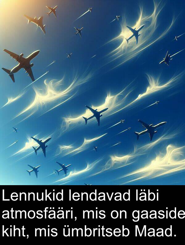 gaaside: Lennukid lendavad läbi atmosfääri, mis on gaaside kiht, mis ümbritseb Maad.