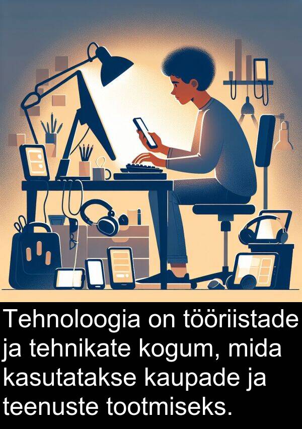 tootmiseks: Tehnoloogia on tööriistade ja tehnikate kogum, mida kasutatakse kaupade ja teenuste tootmiseks.