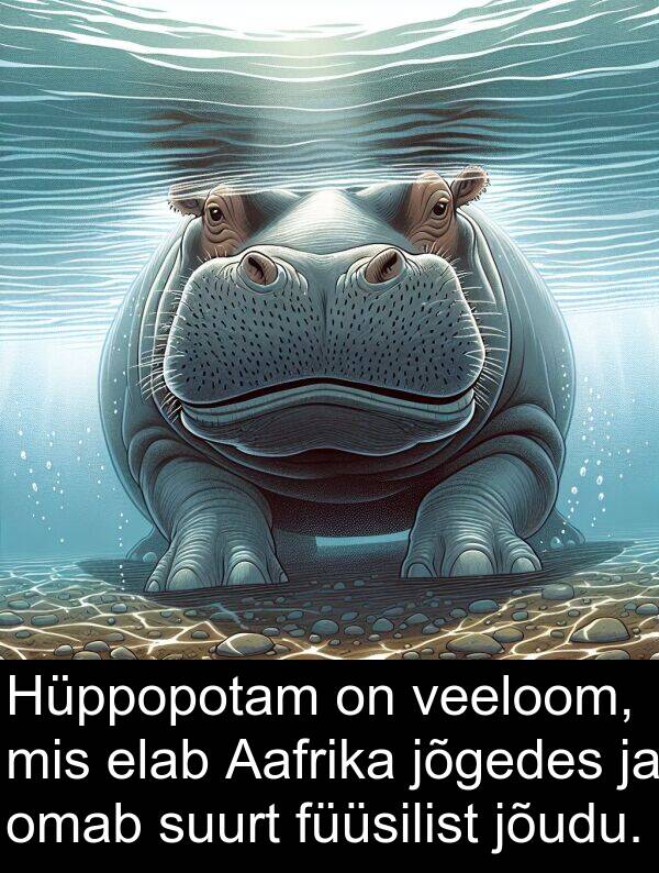 veeloom: Hüppopotam on veeloom, mis elab Aafrika jõgedes ja omab suurt füüsilist jõudu.