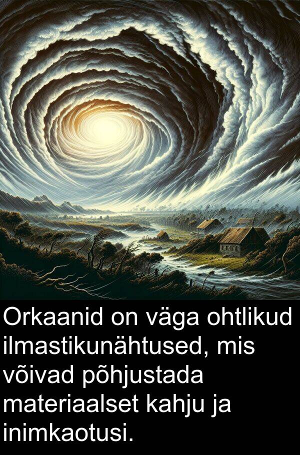inimkaotusi: Orkaanid on väga ohtlikud ilmastikunähtused, mis võivad põhjustada materiaalset kahju ja inimkaotusi.