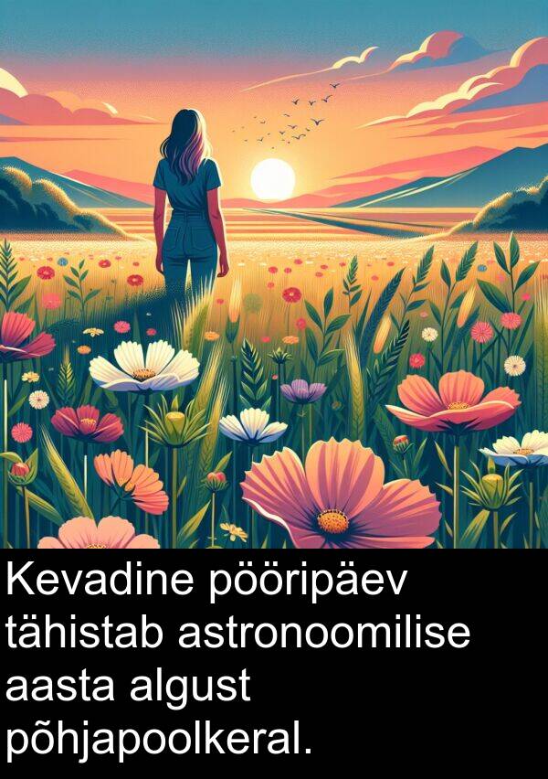 põhjapoolkeral: Kevadine pööripäev tähistab astronoomilise aasta algust põhjapoolkeral.