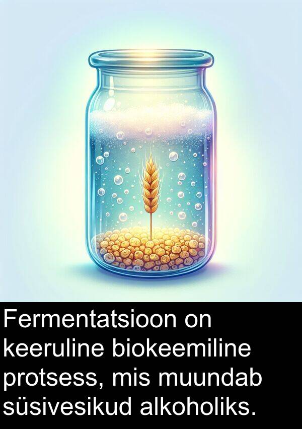 süsivesikud: Fermentatsioon on keeruline biokeemiline protsess, mis muundab süsivesikud alkoholiks.