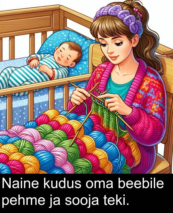 beebile: Naine kudus oma beebile pehme ja sooja teki.