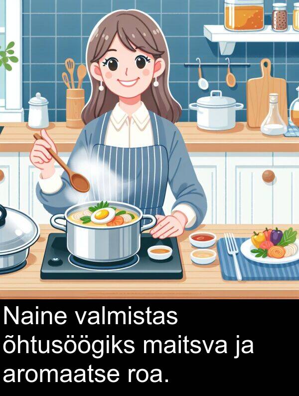 roa: Naine valmistas õhtusöögiks maitsva ja aromaatse roa.