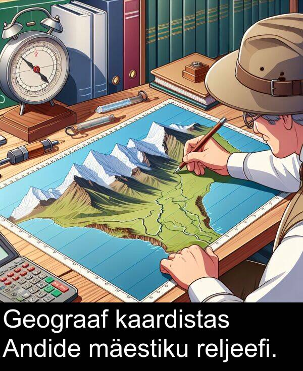 kaardistas: Geograaf kaardistas Andide mäestiku reljeefi.