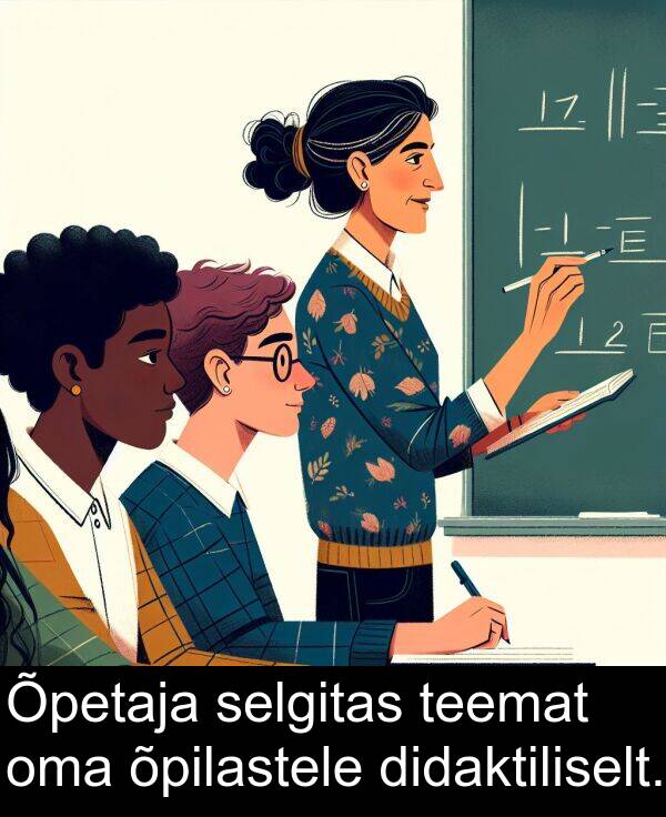 didaktiliselt: Õpetaja selgitas teemat oma õpilastele didaktiliselt.
