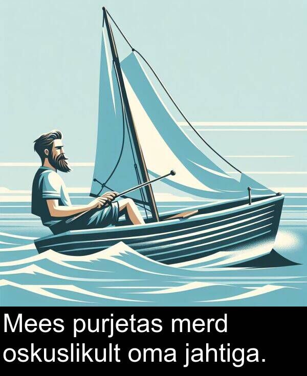 jahtiga: Mees purjetas merd oskuslikult oma jahtiga.