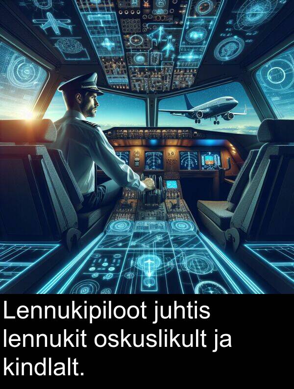 oskuslikult: Lennukipiloot juhtis lennukit oskuslikult ja kindlalt.