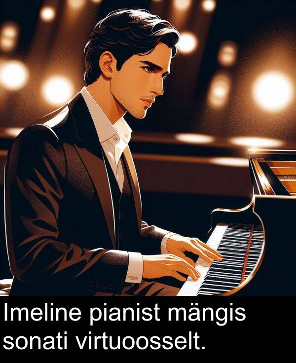 sonati: Imeline pianist mängis sonati virtuoosselt.
