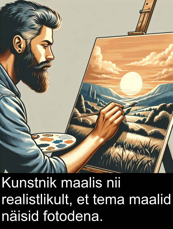 realistlikult: Kunstnik maalis nii realistlikult, et tema maalid näisid fotodena.