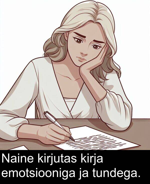 tundega: Naine kirjutas kirja emotsiooniga ja tundega.
