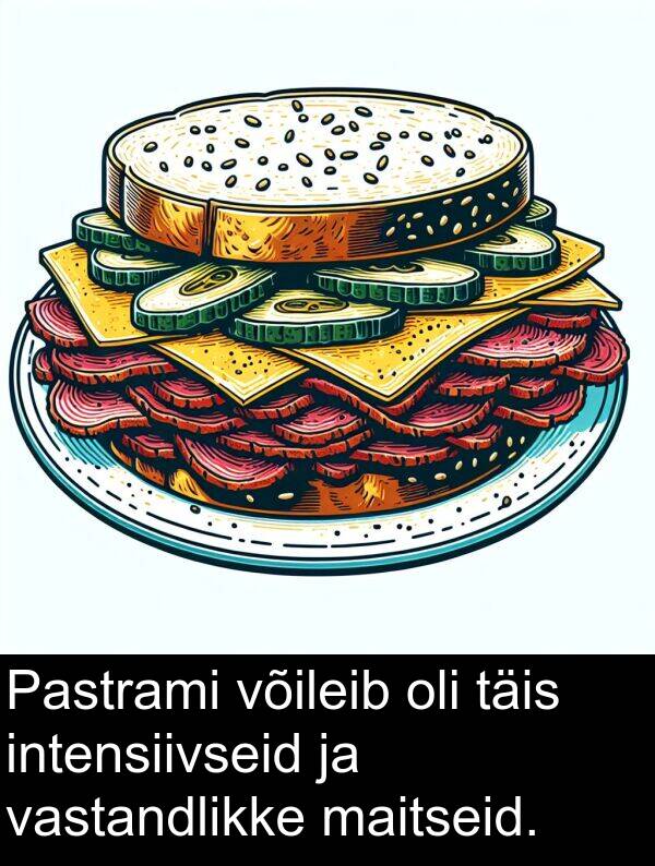 võileib: Pastrami võileib oli täis intensiivseid ja vastandlikke maitseid.