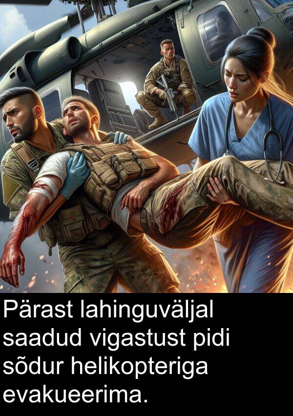 sõdur: Pärast lahinguväljal saadud vigastust pidi sõdur helikopteriga evakueerima.