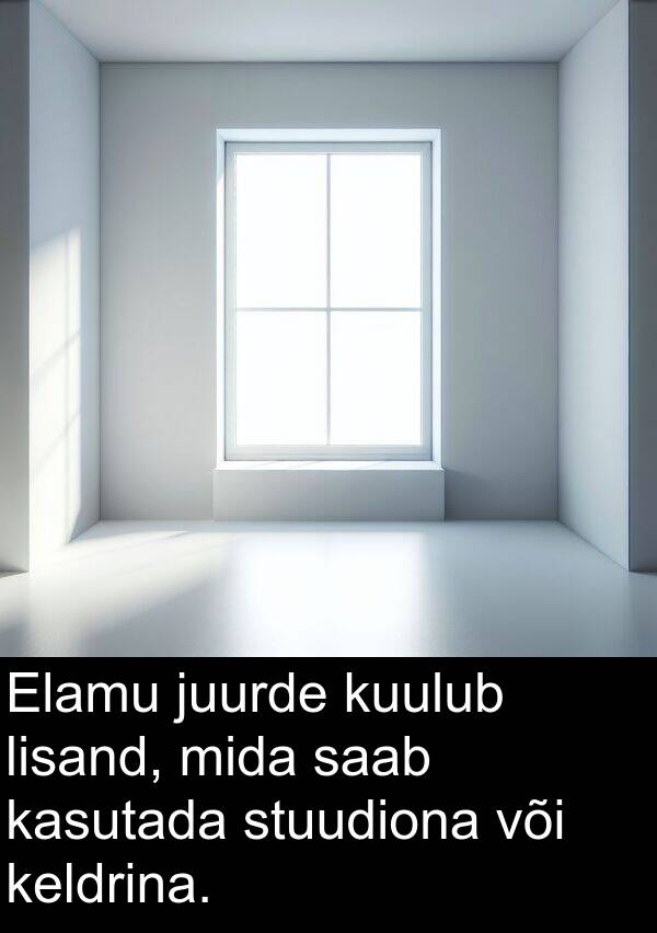 juurde: Elamu juurde kuulub lisand, mida saab kasutada stuudiona või keldrina.