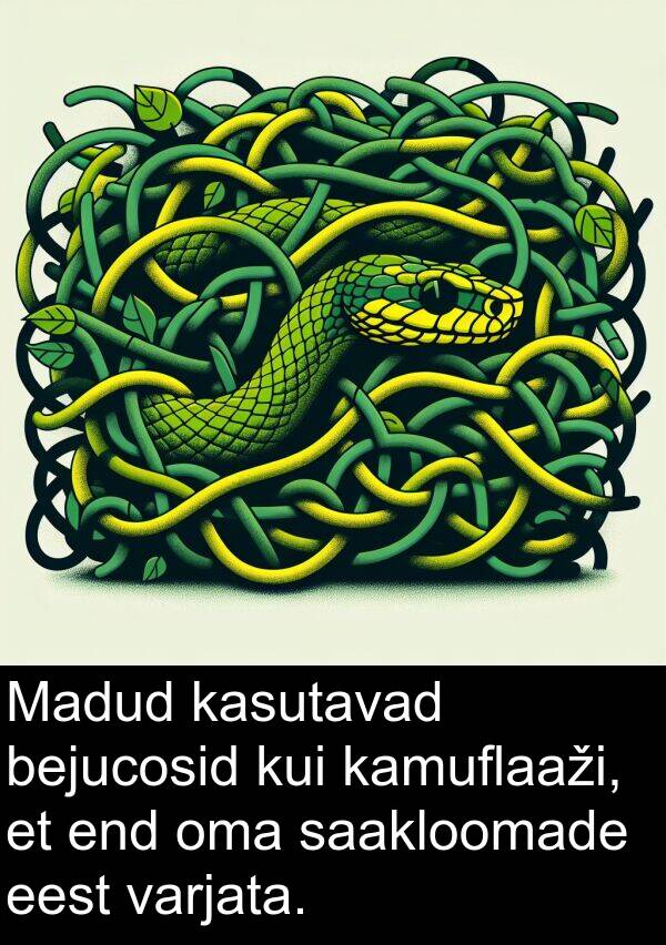 bejucosid: Madud kasutavad bejucosid kui kamuflaaži, et end oma saakloomade eest varjata.