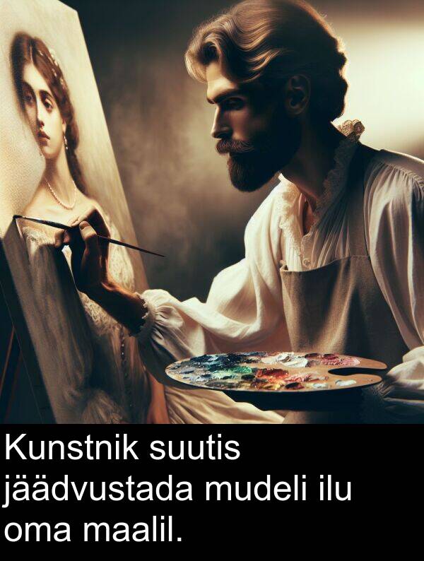 jäädvustada: Kunstnik suutis jäädvustada mudeli ilu oma maalil.