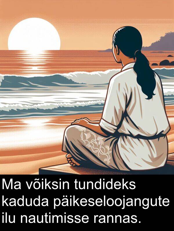tundideks: Ma võiksin tundideks kaduda päikeseloojangute ilu nautimisse rannas.