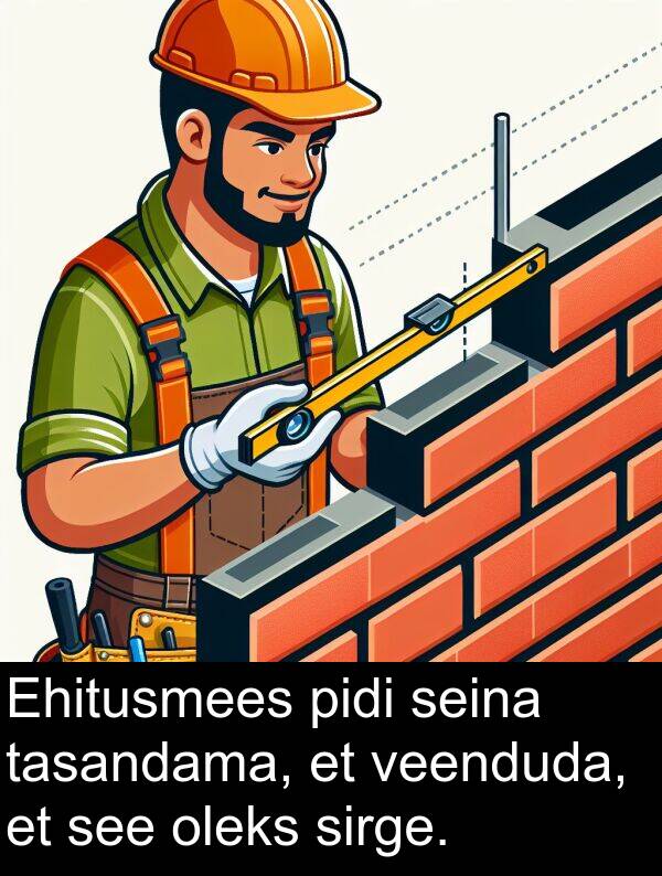 veenduda: Ehitusmees pidi seina tasandama, et veenduda, et see oleks sirge.