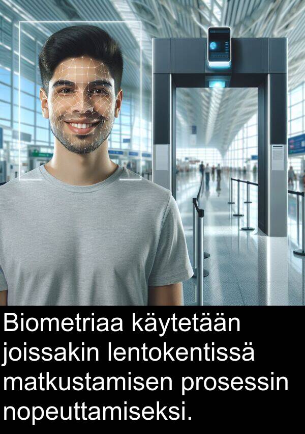 käytetään: Biometriaa käytetään joissakin lentokentissä matkustamisen prosessin nopeuttamiseksi.