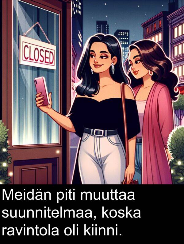 suunnitelmaa: Meidän piti muuttaa suunnitelmaa, koska ravintola oli kiinni.