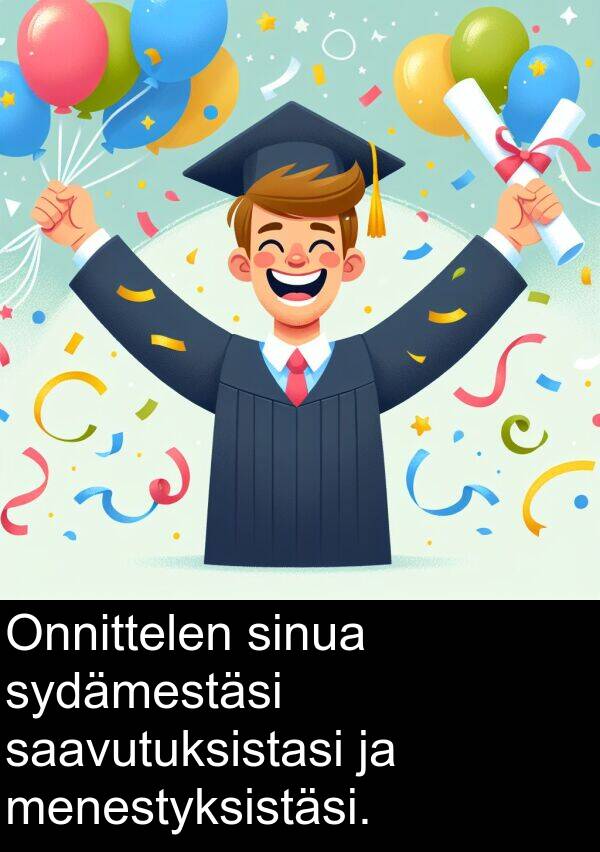sydämestäsi: Onnittelen sinua sydämestäsi saavutuksistasi ja menestyksistäsi.