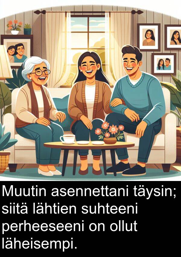 suhteeni: Muutin asennettani täysin; siitä lähtien suhteeni perheeseeni on ollut läheisempi.