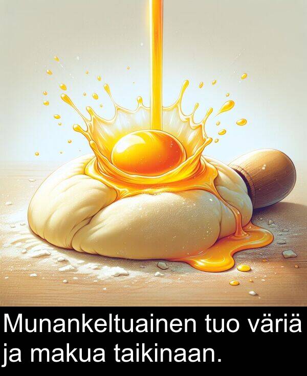taikinaan: Munankeltuainen tuo väriä ja makua taikinaan.