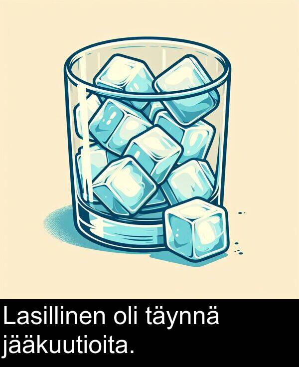 täynnä: Lasillinen oli täynnä jääkuutioita.