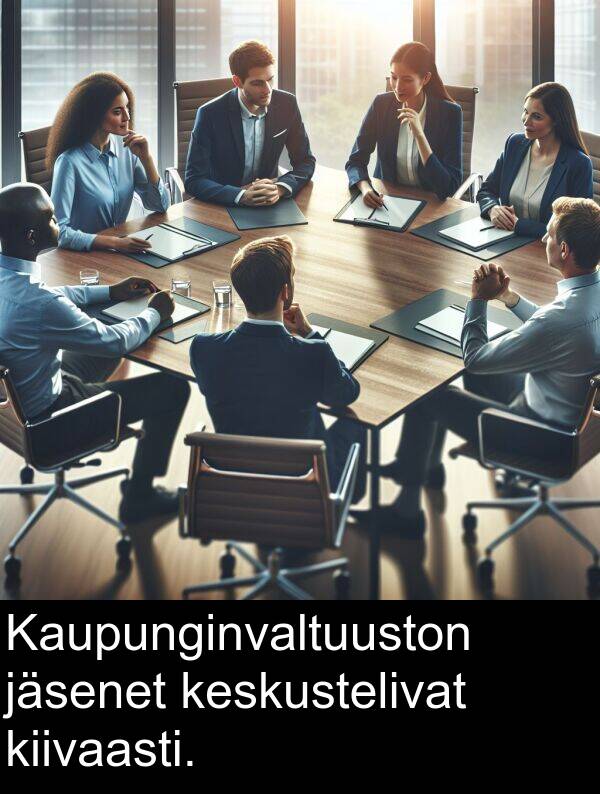 jäsenet: Kaupunginvaltuuston jäsenet keskustelivat kiivaasti.
