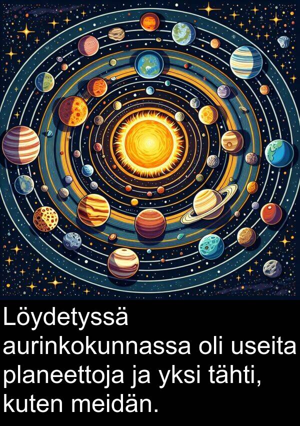 tähti: Löydetyssä aurinkokunnassa oli useita planeettoja ja yksi tähti, kuten meidän.
