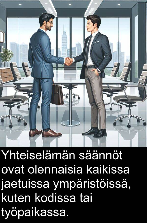 jaetuissa: Yhteiselämän säännöt ovat olennaisia kaikissa jaetuissa ympäristöissä, kuten kodissa tai työpaikassa.