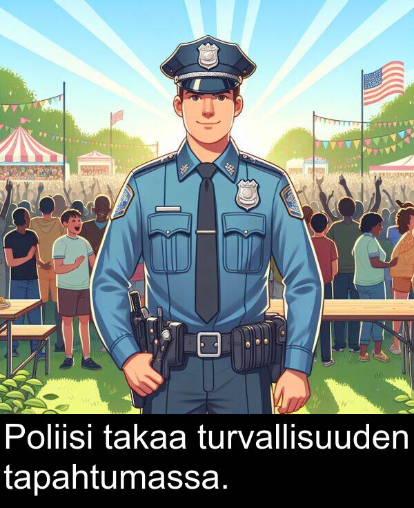 takaa: Poliisi takaa turvallisuuden tapahtumassa.