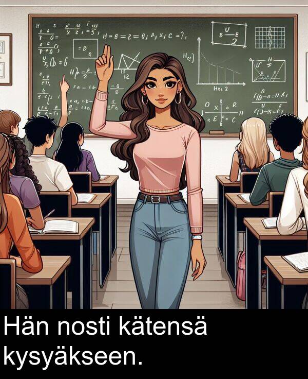 nosti: Hän nosti kätensä kysyäkseen.