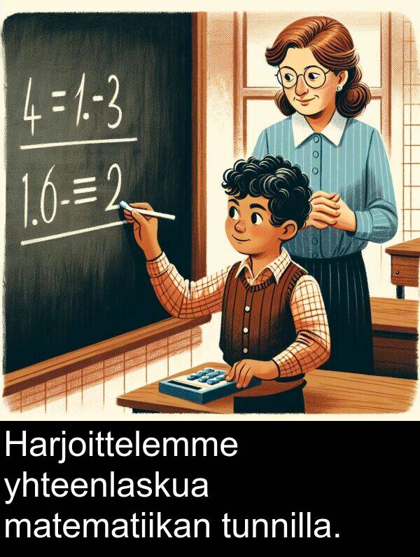 matematiikan: Harjoittelemme yhteenlaskua matematiikan tunnilla.