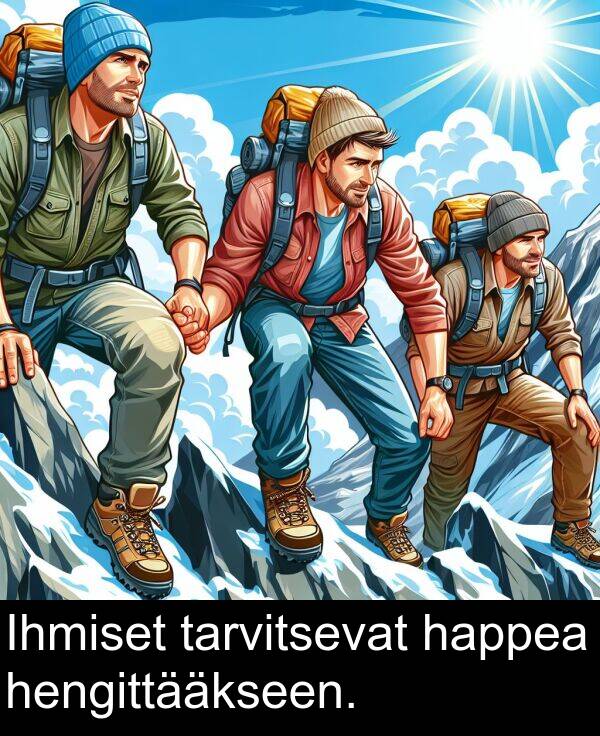 tarvitsevat: Ihmiset tarvitsevat happea hengittääkseen.