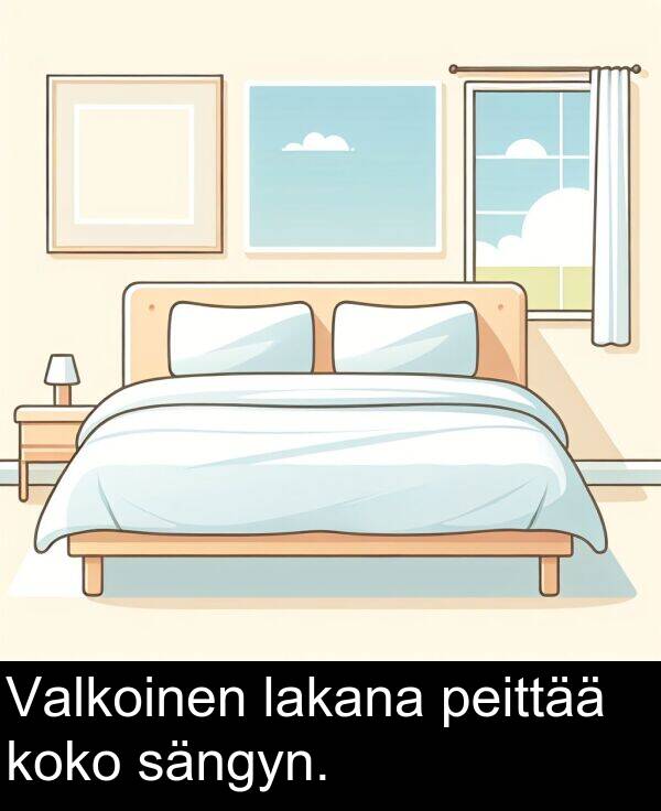 sängyn: Valkoinen lakana peittää koko sängyn.