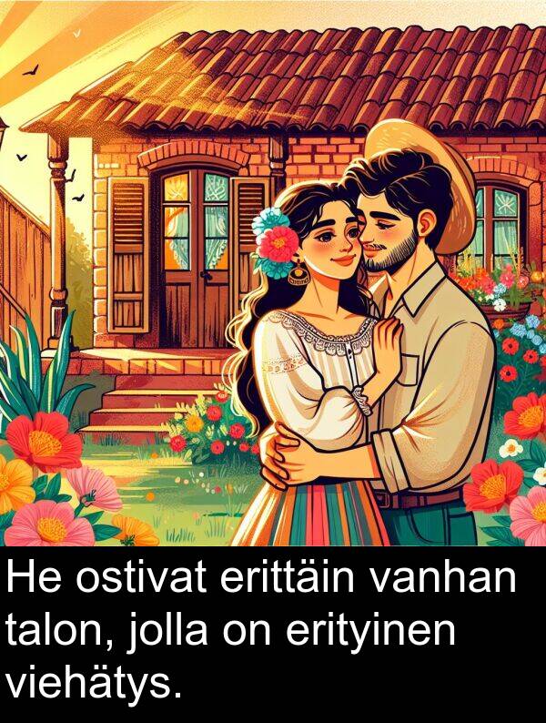 talon: He ostivat erittäin vanhan talon, jolla on erityinen viehätys.