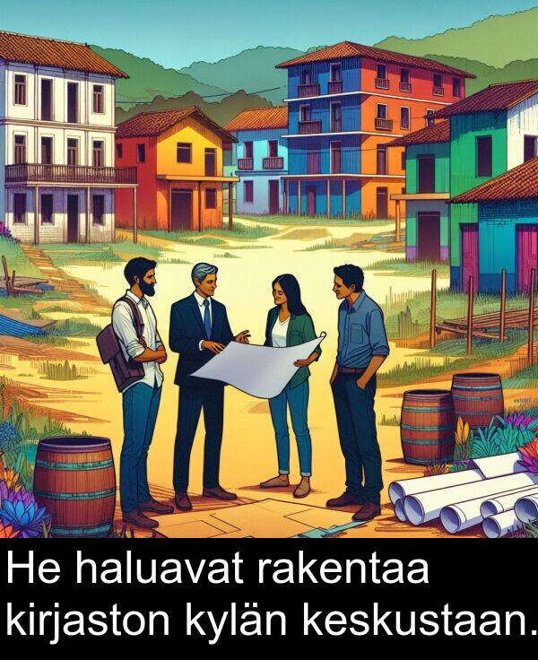 kylän: He haluavat rakentaa kirjaston kylän keskustaan.