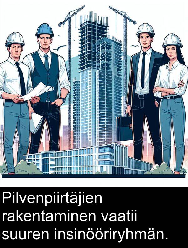 suuren: Pilvenpiirtäjien rakentaminen vaatii suuren insinööriryhmän.