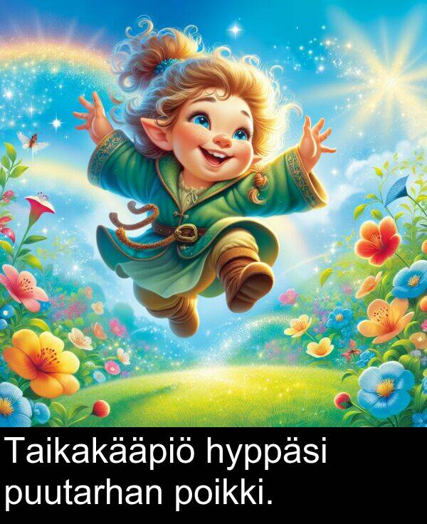 puutarhan: Taikakääpiö hyppäsi puutarhan poikki.