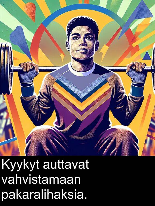 pakaralihaksia: Kyykyt auttavat vahvistamaan pakaralihaksia.