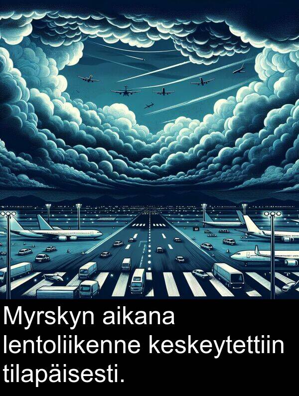 lentoliikenne: Myrskyn aikana lentoliikenne keskeytettiin tilapäisesti.