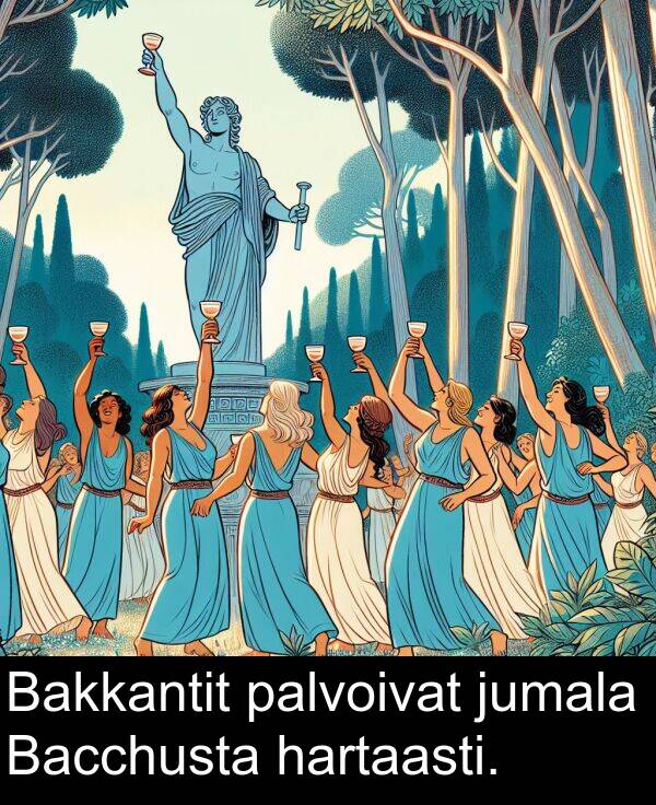 palvoivat: Bakkantit palvoivat jumala Bacchusta hartaasti.