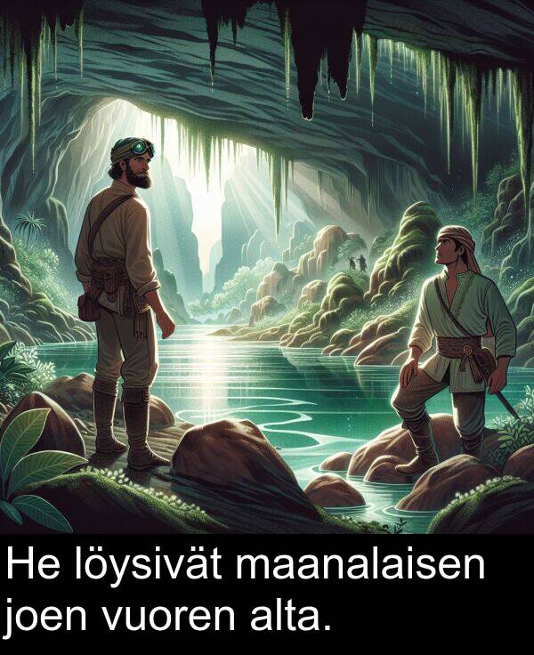 maanalaisen: He löysivät maanalaisen joen vuoren alta.