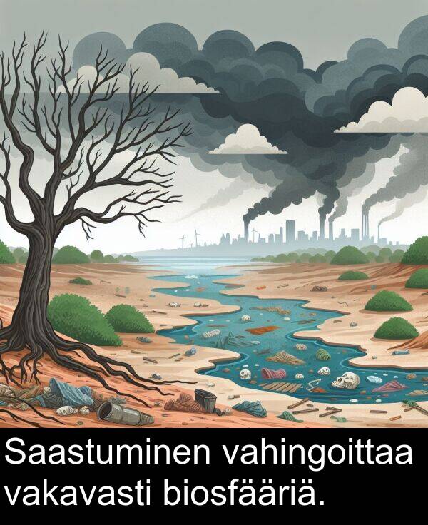 biosfääriä: Saastuminen vahingoittaa vakavasti biosfääriä.