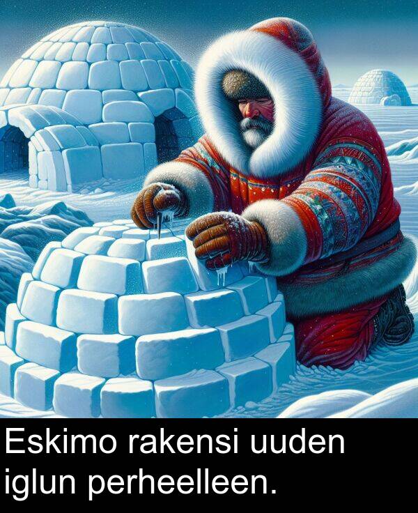 iglun: Eskimo rakensi uuden iglun perheelleen.