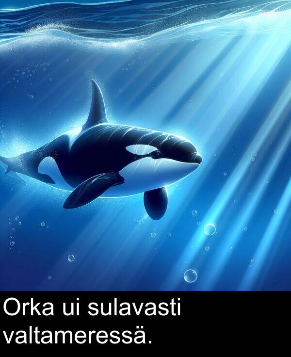sulavasti: Orka ui sulavasti valtameressä.